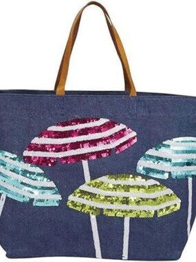 Tote Bag with Sequin Umbrella Design, with Zipper Pouch